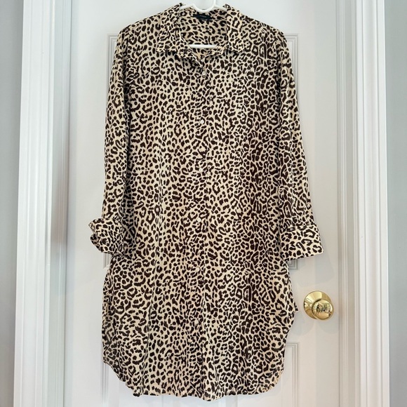 J. Crew 100% Cotton Animal Leopard Print Shirt-Dress Cover Up Size M - Picture 2 of 9